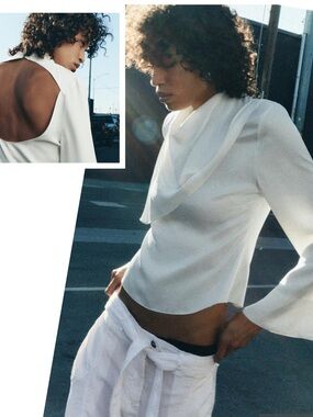 NWOT Zara Backless Draped White Blouse